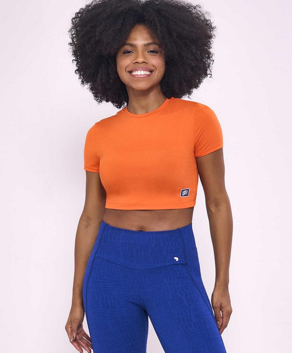 T-shirt Alto Giro Cropped Detalhe Costas Feminino Ref:2241701 — TANGERINA